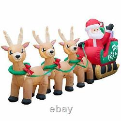 Holidayana 12 ft Christmas Inflatable Santa with Reindeer Sleigh Yard Decorat