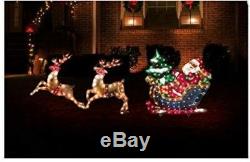 Holographic Santa in Sleigh 2 Reindeer Prelit Outdoor Holiday Lighting Twinkle