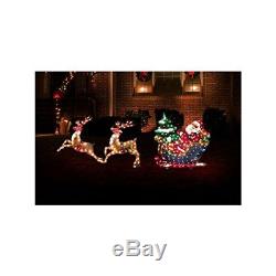 Holographic Santa with Christmas Tree in Sleigh with 2 Reindeer Outdoor Holiday