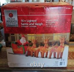 Home Accents Holiday 16 Ft Giant Santa Sleigh Reindeer Airblown Inflatable Gemmy
