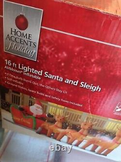 Home Accents Holiday 16 Ft Giant Santa Sleigh Reindeer Airblown Inflatable Gemmy