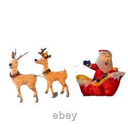 Home Accents Holiday 32in Tinsel Reindeer withSanta & Sleigh In/Outdoor Light Up