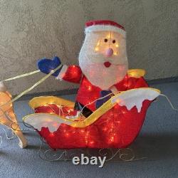 Home Accents Holiday 32in Tinsel Reindeer withSanta & Sleigh In/Outdoor Light Up