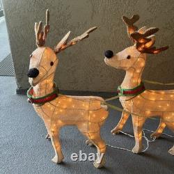 Home Accents Holiday 32in Tinsel Reindeer withSanta & Sleigh In/Outdoor Light Up