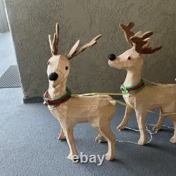 Home Accents Holiday 32in Tinsel Reindeer withSanta & Sleigh In/Outdoor Light Up
