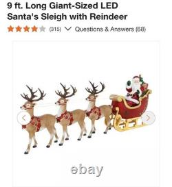 Home Accents Holiday 9ft LED Lighted Santa Sleigh & Reindeer Red Decor
