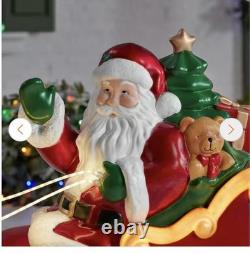 Home Accents Holiday 9ft LED Lighted Santa Sleigh & Reindeer Red Decor