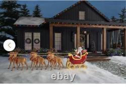 Home Accents Holiday 9ft LED Lighted Santa Sleigh & Reindeer Red Decor