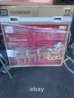 Home Depot 9 ft Giant-Sized LED Santa's Sleigh with Reindeer Holiday NEW IN-HAND