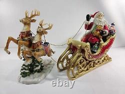 Home Interiors Porcelain Santa Sleigh 13 & Reindeer 11 2 Pc. 58118 58117 w Box
