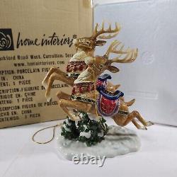 Home Interiors Porcelain Santa Sleigh 13 & Reindeer 11 2 Pc. 58118 58117 w Box