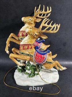 Home Interiors Porcelain Santa Sleigh 13 & Reindeer 11 2 Pc. 58118 58117 w Box