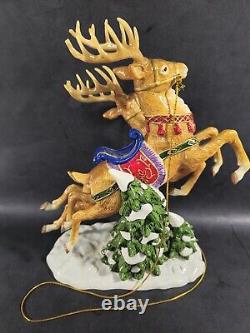 Home Interiors Porcelain Santa Sleigh 13 & Reindeer 11 2 Pc. 58118 58117 w Box