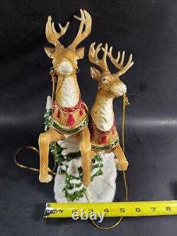 Home Interiors Porcelain Santa Sleigh 13 & Reindeer 11 2 Pc. 58118 58117 w Box