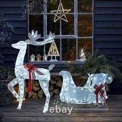 Hourleey Lighted Christmas Decorations Outdoor, Pre-Lit 3D Santa Sleigh Reindeer
