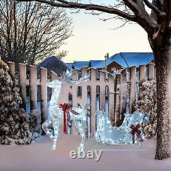 Hourleey Lighted Christmas Decorations Outdoor, Pre-Lit 3D Santa Sleigh Reindeer