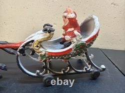 Hubley Style Cast Iron Santa Claus Sleigh & Reindeer Christmas Decoration