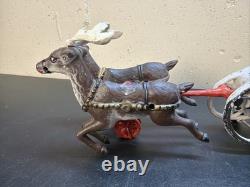 Hubley Style Cast Iron Santa Claus Sleigh & Reindeer Christmas Decoration