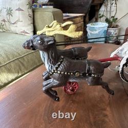 Hubley Style Cast Iron Santa Claus Sleigh & Reindeer Christmas Decoration