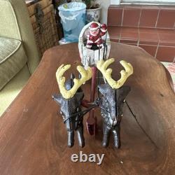 Hubley Style Cast Iron Santa Claus Sleigh & Reindeer Christmas Decoration