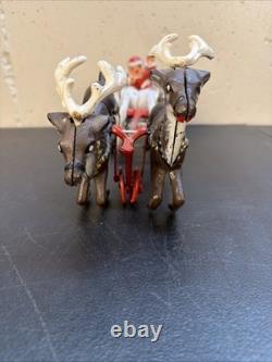 Hubley Style Cast Iron Santa Claus Sleigh & Reindeer Christmas Decoration