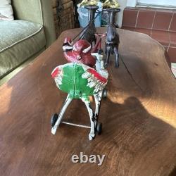 Hubley Style Cast Iron Santa Claus Sleigh & Reindeer Christmas Decoration