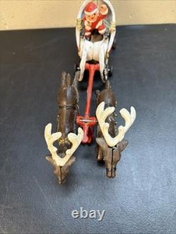 Hubley Style Cast Iron Santa Claus Sleigh & Reindeer Christmas Decoration