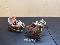 Hubley Style Cast Iron Santa Claus Sleigh & Reindeer Christmas Decoration