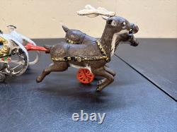 Hubley Style Cast Iron Santa Claus Sleigh & Reindeer Christmas Decoration