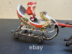 Hubley Style Cast Iron Santa Claus Sleigh & Reindeer Christmas Decoration