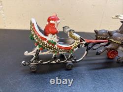 Hubley Style Cast Iron Santa Claus Sleigh & Reindeer Christmas Decoration