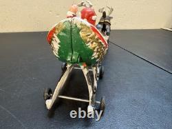 Hubley Style Cast Iron Santa Claus Sleigh & Reindeer Christmas Decoration