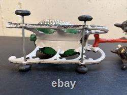 Hubley Style Cast Iron Santa Claus Sleigh & Reindeer Christmas Decoration