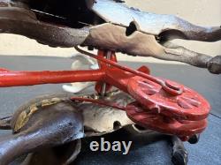Hubley Style Cast Iron Santa Claus Sleigh & Reindeer Christmas Decoration