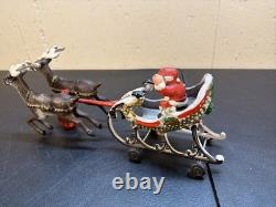 Hubley Style Cast Iron Santa Claus Sleigh & Reindeer Christmas Decoration