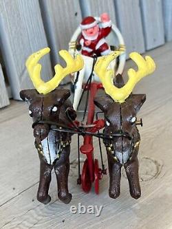 Hubley Style Cast Iron Santa Claus Sleigh & Reindeer Christmas Decoration with Box