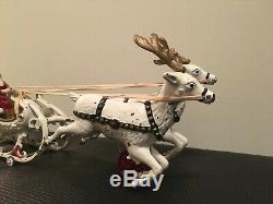 Hubley Toys Cast Iron Santa, Sleigh, and 2 White Reindeer