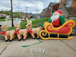 Huge 16ft Airblown Inflatable Light Up Christmas Santa on Sleigh Reindeer
