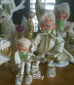 Huge Lot Annalee Ivory/Gold Elegant Santa, Mrs Claus, Elves, Sleigh & Reindeer