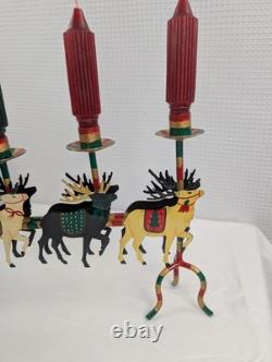 Husna Imports Large Metal Christmas Candelabra Sculpture Santa Sleigh Reindeer