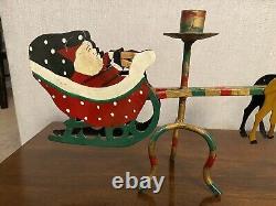 Husna Imports Large Metal Christmas Candelabra Sculpture Santa Sleigh Reindeer