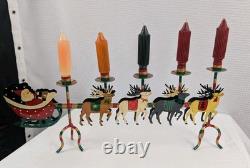 Husna Imports Large Metal Christmas Candelabra Sculpture Santa Sleigh Reindeer