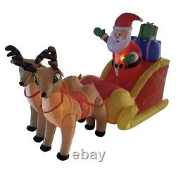 INFLATABLE LIGHTED SANTA SLEIGH WITH REINDEER 6 FEET YARD DECORATION (as, a)