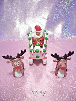 I? Vtg Christmas Santa & Reindeer Sleigh Figurine U want Adorable this is it