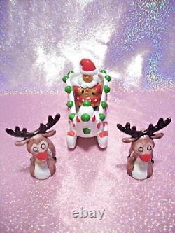 I? Vtg Christmas Santa & Reindeer Sleigh Figurine U want Adorable this is it