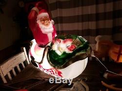 Illuminated Giant Santa, Sleigh & 2 Reindeer Blow mold with Box by General Foam