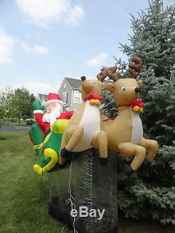 Inflatable Airblown Blow Up 8 FOOT Flying Santa Claus Sleigh Reindeer Christmas