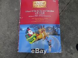 Inflatable Airblown Blow Up 8 FOOT Flying Santa Claus Sleigh Reindeer Christmas