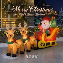 Inflatable Christmas Santa Sleigh with 2 Reindeer & Built-In LED Lights Outdoor
