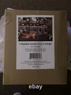 Inflatable Santa Claus In Sleigh With 2 Reindeer Size 7.5 ft Height. New, In Box